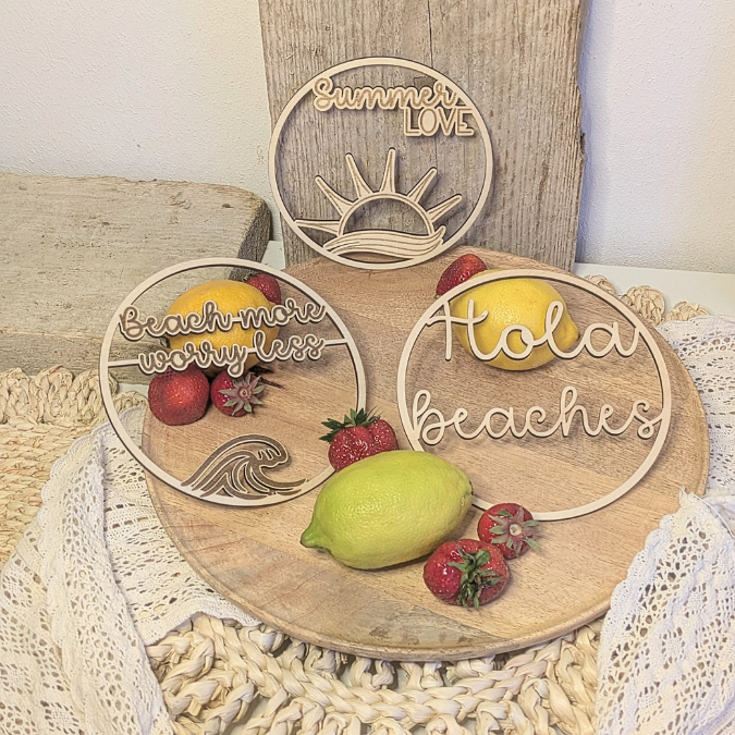 SVG Laserdatei 3 Designs Kranz Kränze Anhänger Summerlove Hola beaches Beach more worry lessParty SVG Datei Strand Urlaub Maritim goodvibes – Bild 9