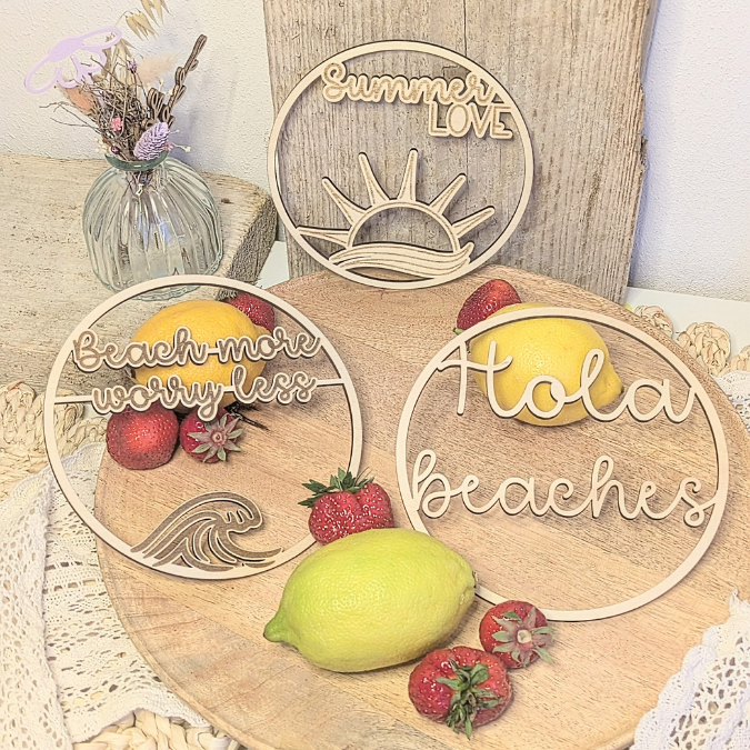 SVG Laserdatei 3 Designs Kranz Kränze Anhänger Summerlove Hola beaches Beach more worry lessParty SVG Datei Strand Urlaub Maritim goodvibes – Bild 3