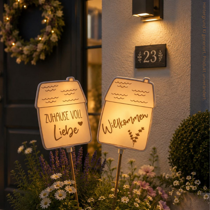 STL 3D Druck Datei Solarlichter Haus 4 Designs zum personalisieren Hausnummer Willkommen 3D-Datei 3D-Druck Vorlage zum stellen oder stecken – Bild 16