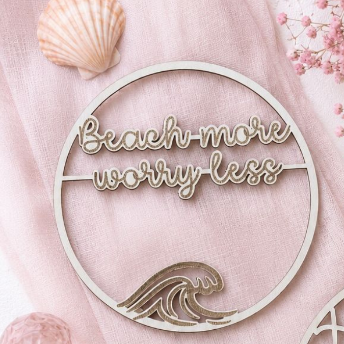 SVG Laserdatei 3 Designs Kranz Kränze Anhänger Summerlove Hola beaches Beach more worry lessParty SVG Datei Strand Urlaub Maritim goodvibes – Bild 5