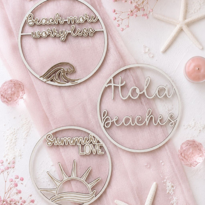 SVG Laserdatei 3 Designs Kranz Kränze Anhänger Summerlove Hola beaches Beach more worry lessParty SVG Datei Strand Urlaub Maritim goodvibes – Bild 6