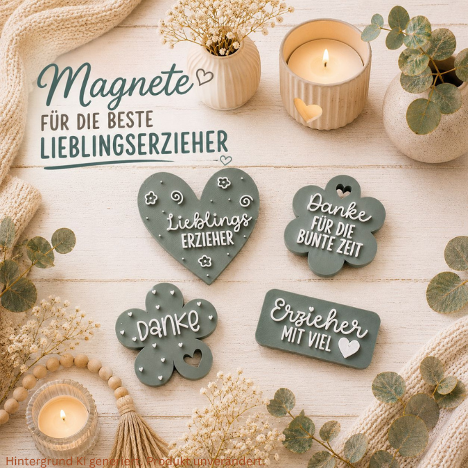 STL 3D Druck Datei 10 Designs Magnet Erzieherin Lehrerin Erzieher Lehrer für 2 Magnete zum einkleben bis 8mm Durchmesser 3D-Druck Datei KiGa – Bild 6
