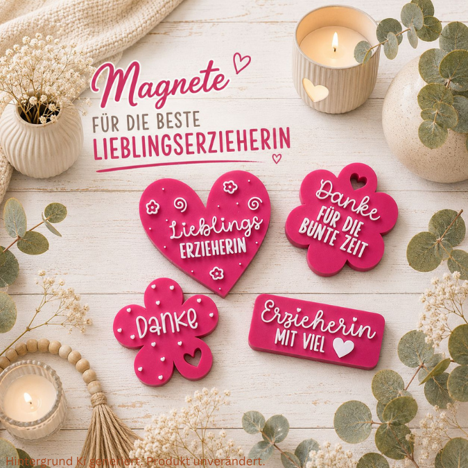 STL 3D Druck Datei 10 Designs Magnet Erzieherin Lehrerin Erzieher Lehrer für 2 Magnete zum einkleben bis 8mm Durchmesser 3D-Druck Datei KiGa – Bild 3