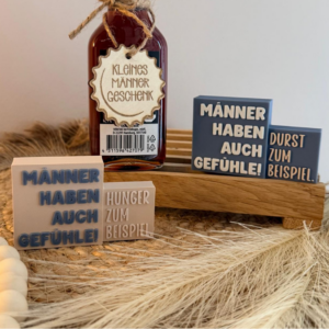 STL 3D Druck Datei 2 Designs Schriftzug Statement Männer haben auch Gefühle Hunger Durst Geschenkidee 3D Druck Datei Mann Jungs Bier grillen