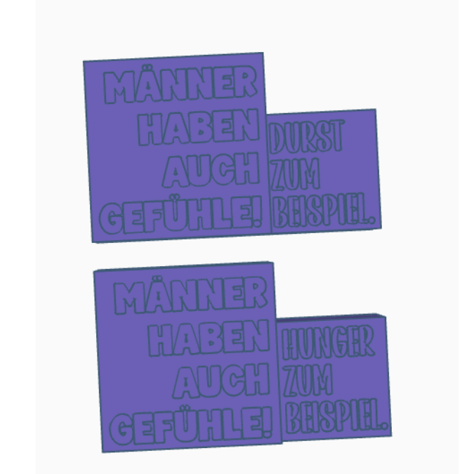 STL 3D Druck Datei 2 Designs Schriftzug Statement Männer haben auch Gefühle Hunger Durst Geschenkidee 3D Druck Datei Mann Jungs Bier grillen – Bild 2