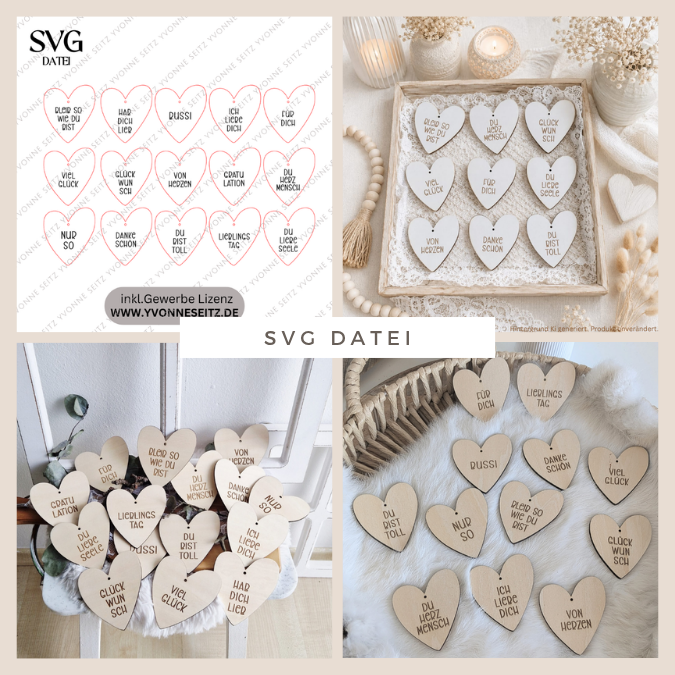 SVG Laserdatei Geschenkanhänger 15 Designs Herz Herzen verschiedene Anlässe Geschenkidee SVG Datei