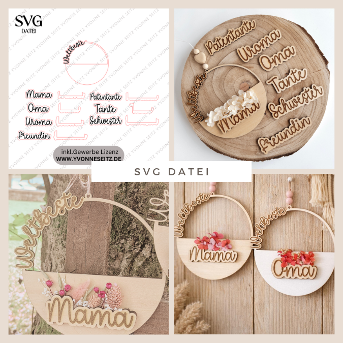 7 Designs Weltbeste... Kranz zum füllen mit Blumen oder Geld freundin Schwester Patentante Muttertag Freundschaft Mama OmaSVG Laserdatei