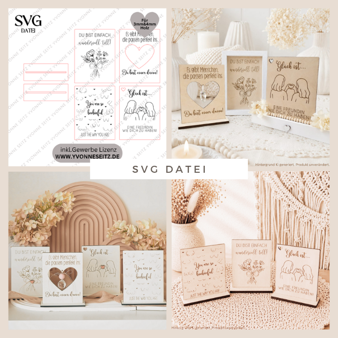 SVG Laserdatei 4 Designs Aufsteller Beste Freundin 3mm 4mm Geschenkidee Mitbringsel Freundschaft SVG-Datei You are boobieful