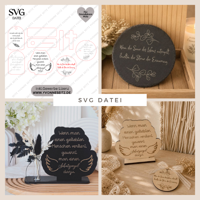SVG Laserdatei Trauer Aufsteller und Holzscheiben für Verstorbene Erinnerung Anteilnahme Beerdigung 3mm 4 mm SVG Datei