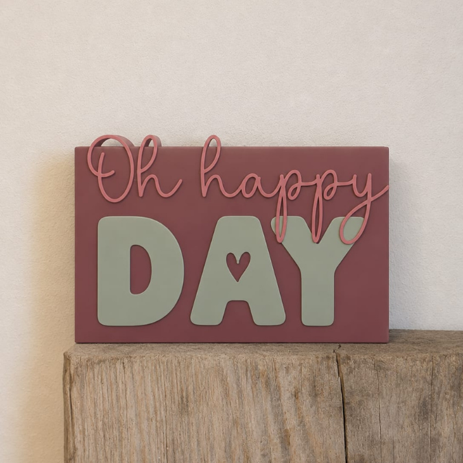 STL 3D Druck Datei Aufsteller Schriftzug Statement "Oh happy day" 2 designs ein mit Löchern für Blumen 3D-Druck Datei Spruch Geburtstag – Bild 4