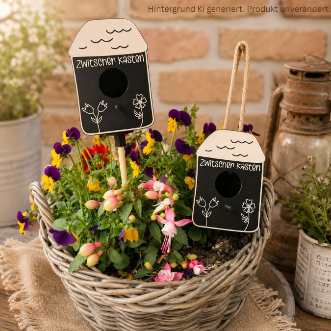 STL 3D Druck Datei Vogelhaus in 2 Designs zum hängen oder stecken inkl Adapter zum kleben für 6/8/10mm Stäbe Garten Zwitscherkasten B&B – Bild 3