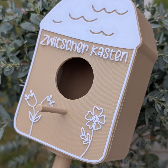 STL 3D Druck Datei Vogelhaus in 2 Designs zum hängen oder stecken inkl Adapter zum kleben für 6/8/10mm Stäbe Garten Zwitscherkasten B&B – Bild 7
