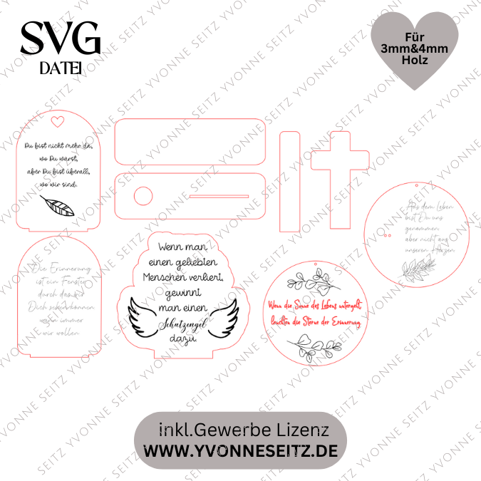 SVG Laserdatei Trauer Aufsteller und Holzscheiben für Verstorbene Erinnerung Anteilnahme Beerdigung 3mm 4 mm SVG Datei – Bild 2