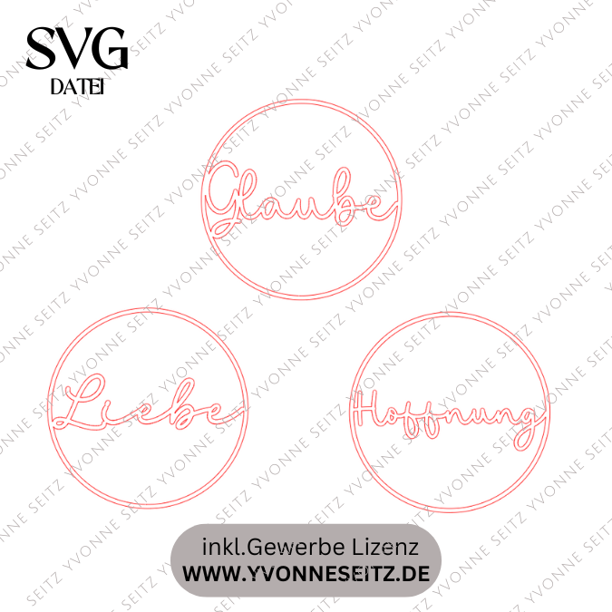 SVG Laser Datei Kranz Kränze 3er Set Glaube Liebe Hoffnung Laserdatei Deko geschenkidee Kirche Religion Türdeko – Bild 2