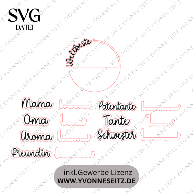 7 Designs Weltbeste... Kranz zum füllen mit Blumen oder Geld freundin Schwester Patentante Muttertag Freundschaft Mama OmaSVG Laserdatei – Bild 2