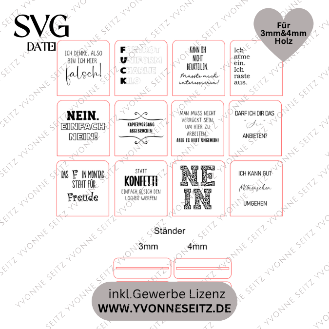 12 Designs SVG Laserdatei Büro Statements 3mm 4mm wechselbare Botschaften für Kollegen lustigSVG Datei Arbeit Sarkasmus – Bild 2