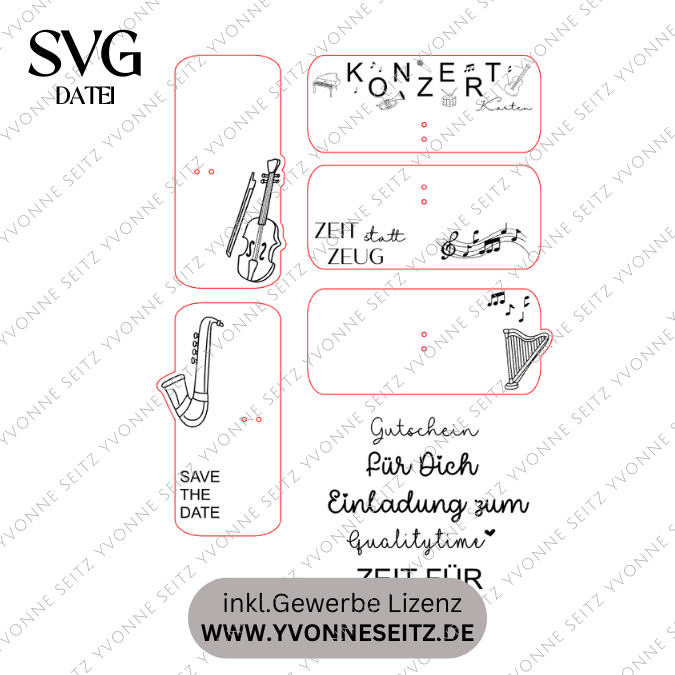 SVG Laser Datei Verpackung für Konzerttickets Tickets Gutscheine Musik Konzertkarten Festival Weihnachtsgeschenk personalisierbar Konzert – Bild 2