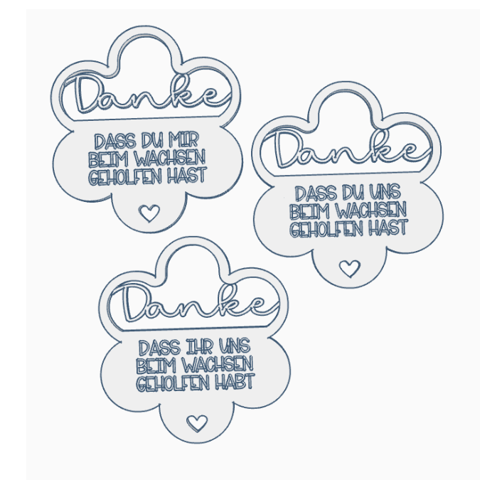 STL 3D Druck Datei mit 3 Designs Danke Erzieherin Erzieher 3D-Druck Datei Kindergartenabschied Erzieherin Blume Danke mit Löchern für Blumen – Bild 2