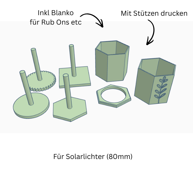STL 3D Druck Datei Solarlampen Set jeweils 2 Designs in viereckig und 6 Eckig für 80mm Solarlichter 3D-Datei 3D Solarlampe Garten Outdoor – Bild 12