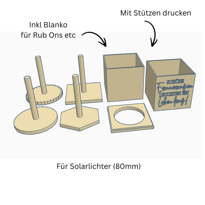 STL 3D Druck Datei Solarlampen Set jeweils 2 Designs in viereckig und 6 Eckig für 80mm Solarlichter 3D-Datei 3D Solarlampe Garten Outdoor – Bild 2
