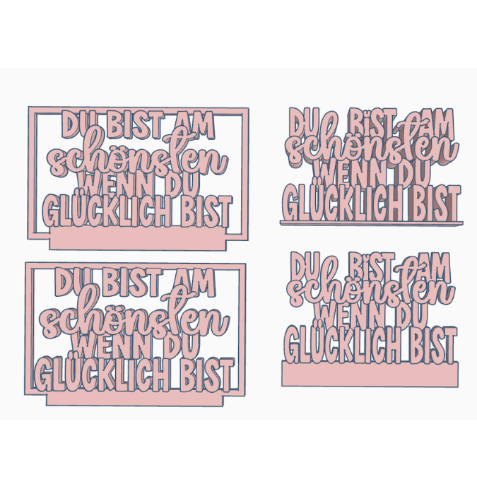STL 3D Druck Datei 4er Set Klötzchenrahmen Du bist am schönsten wenn du glücklich bist Skandi 3D-Datei 3D-Druck Vorlage – Bild 2