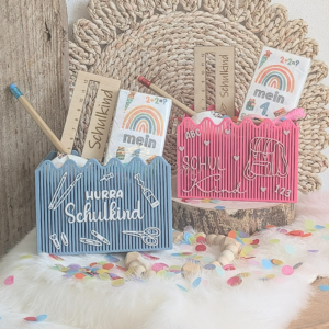 STL 3D Druck Datei Einschulung Schulkind Box mit Deckel zum kleben 2 Designs Schule 3D-Druck Datei 122x87x75
