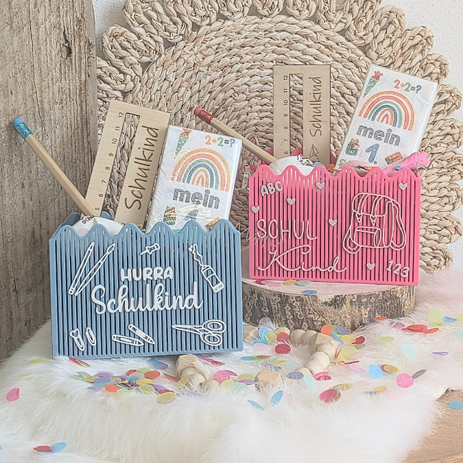 STL 3D Druck Datei Einschulung Schulkind Box mit Deckel zum kleben 2 Designs Schule 3D-Druck Datei 122x87x75