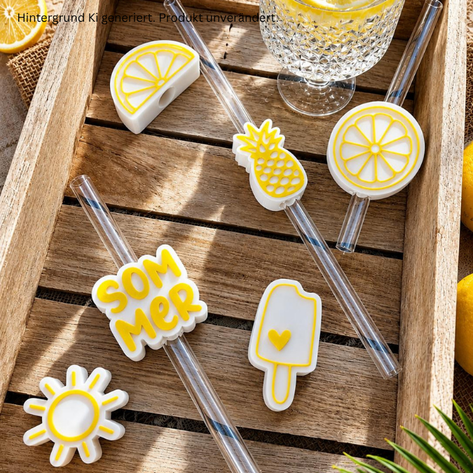 STL 3D-Druck Datei 19 Designs Strohalmaufschieber Sommer jeweils für 9mm und 10mm Halme Röhrchen Strohhalm 3D-Datei cool drinks – Bild 3
