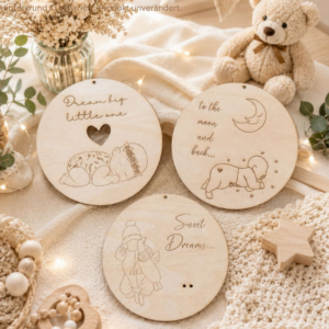 SVG Datei Laserdatei Baby Holzscheiben 3 Designs Babybett Kinderzimmerdeko to the moon and bacl sweet dreams Geburt