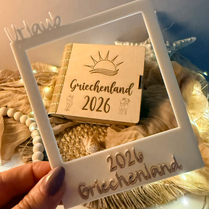 SVG Laserdatei Fotobuch Urlaub Buch Fotoalbum für Fotos Retro Rahmen Erinnerungen Urlaub Strand Sonne mit vielen Vorlagen SVG Datei 3 & 4mm – Bild 3