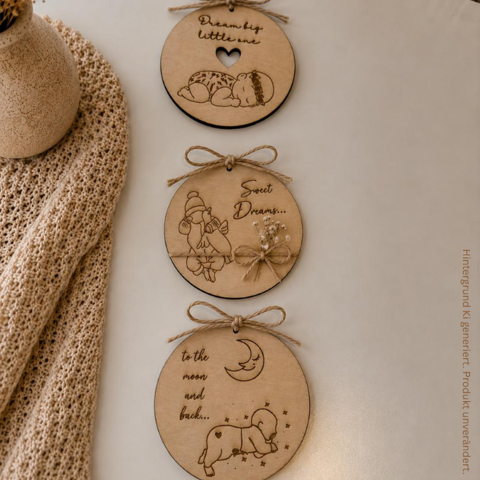SVG Datei Laserdatei Baby Holzscheiben 3 Designs Babybett Kinderzimmerdeko to the moon and bacl sweet dreams Geburt – Bild 13