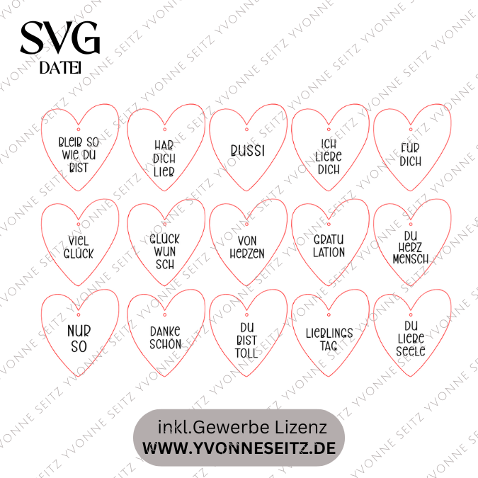 SVG Laserdatei Geschenkanhänger 15 Designs Herz Herzen verschiedene Anlässe Geschenkidee SVG Datei – Bild 2