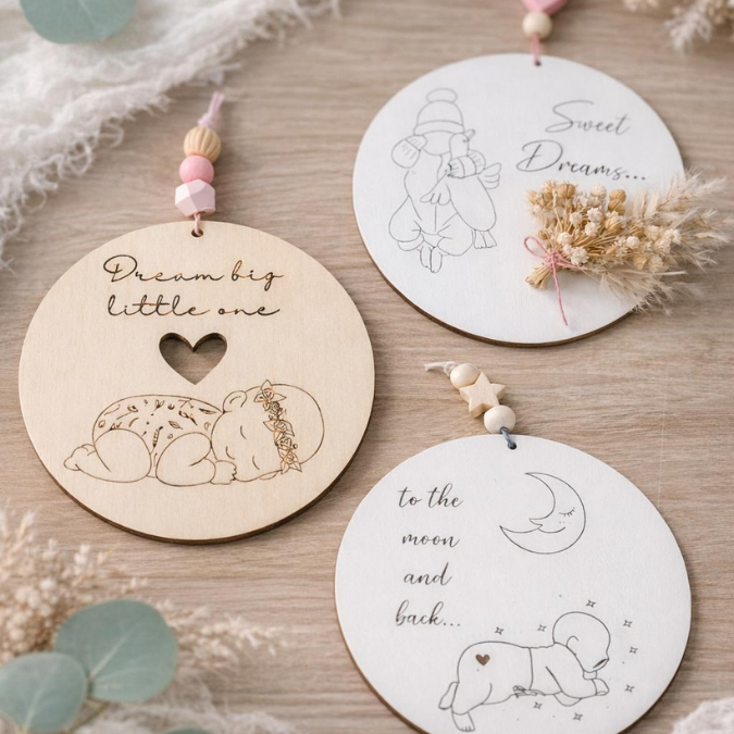 SVG Datei Laserdatei Baby Holzscheiben 3 Designs Babybett Kinderzimmerdeko to the moon and bacl sweet dreams Geburt – Bild 15