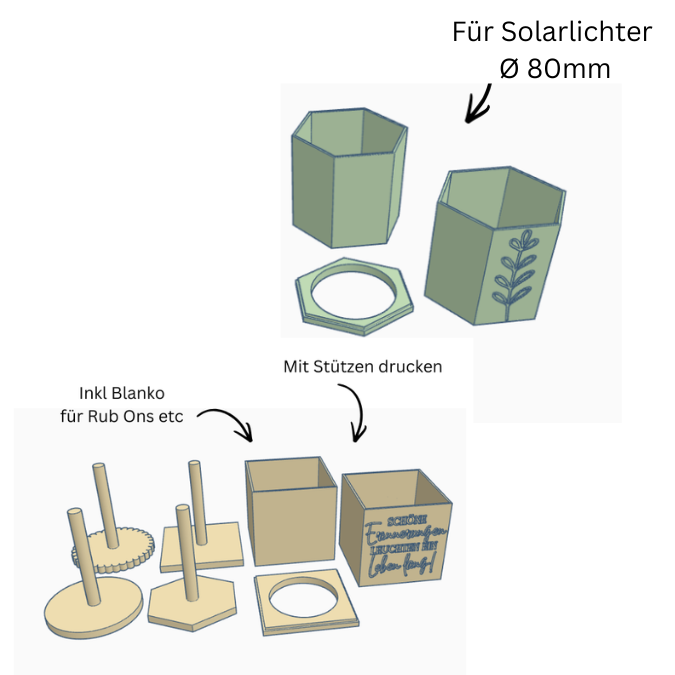 STL 3D Druck Datei Solarlampen Set jeweils 2 Designs in viereckig und 6 Eckig für 80mm Solarlichter 3D-Datei 3D Solarlampe Garten Outdoor – Bild 13