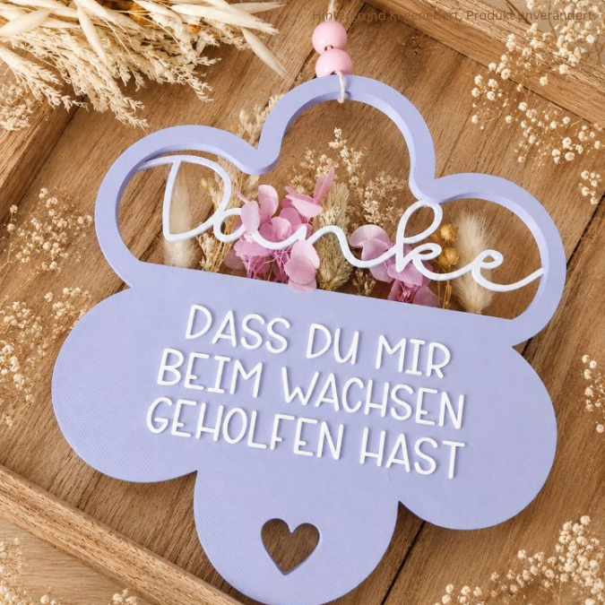 STL 3D Druck Datei mit 3 Designs Danke Erzieherin Erzieher 3D-Druck Datei Kindergartenabschied Erzieherin Blume Danke mit Löchern für Blumen – Bild 5