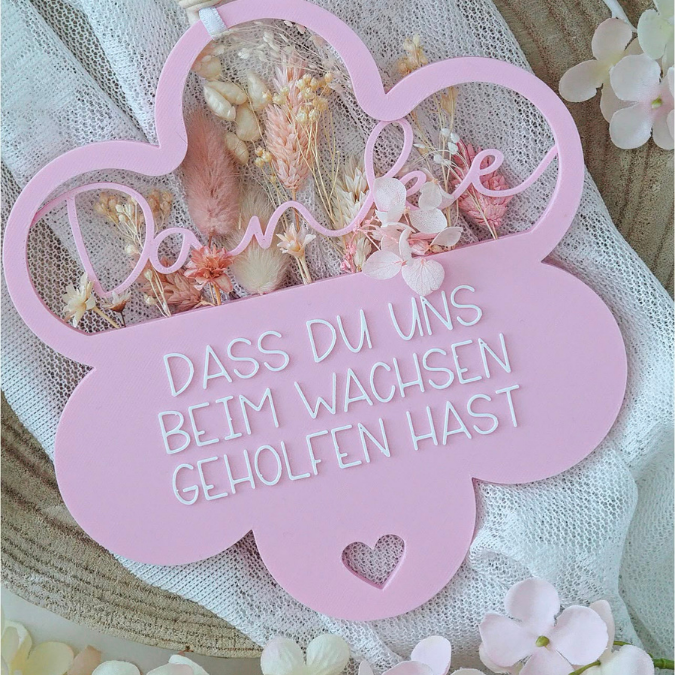 STL 3D Druck Datei mit 3 Designs Danke Erzieherin Erzieher 3D-Druck Datei Kindergartenabschied Erzieherin Blume Danke mit Löchern für Blumen – Bild 9