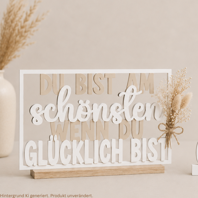 STL 3D Druck Datei 4er Set Klötzchenrahmen Du bist am schönsten wenn du glücklich bist Skandi 3D-Datei 3D-Druck Vorlage – Bild 5