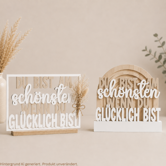 STL 3D Druck Datei 4er Set Klötzchenrahmen Du bist am schönsten wenn du glücklich bist Skandi 3D-Datei 3D-Druck Vorlage – Bild 15