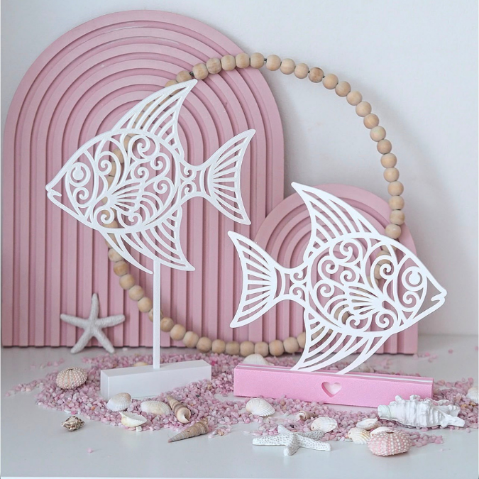 STL 3D Druck Datei Fisch 3er Set Klötzchendatei, Aufsteller und Wanddeko Maritim Meer Geschenkidee 3D-Druck Datei inkl Sockel