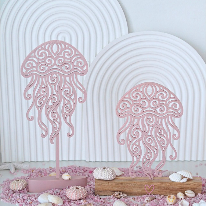 STL 3D Druck Datei Qualle Jelly 3er Set Klötzchendatei, Aufsteller und Wanddeko Maritim MeerGeschenkidee 3D-Druck Datei inkl Sockel