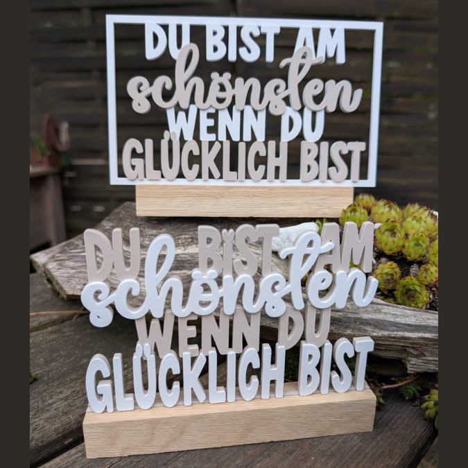 STL 3D Druck Datei 4er Set Klötzchenrahmen Du bist am schönsten wenn du glücklich bist Skandi 3D-Datei 3D-Druck Vorlage