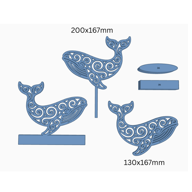 STL 3D Druck Datei Wal Ozean 3er Set Klötzchendatei, Aufsteller und Wanddeko Maritim MeerGeschenkidee 3D-Druck Datei inkl Sockel – Bild 2