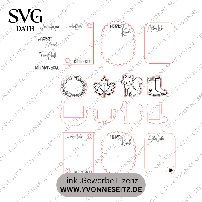 SVG Laser Herbst Datei Karten fürBlumen, Gutscheine oder Geldgeschenke Fuchs Gummistiefel Mitbringsel Laserdatei SVG Datei Hygge Skandi – Bild 2