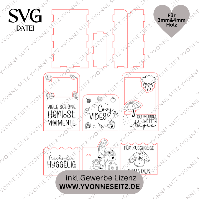 SVG Laser Herbst Datei Kerzenbox Mitbringsel für 3 kleine Stabkerzen oder Kleinigkeiten 3mm 4mm Laserdatei SVG Datei Kerzen Hygge skandi – Bild 2
