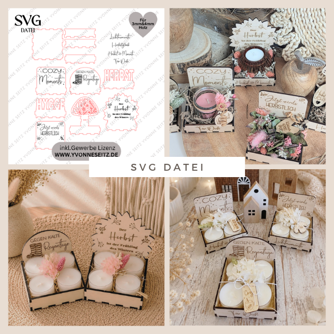 SVG Laser Herbst Datei Teelichtbox Mitbringsel für Teelichter oder Kleinigkeiten 3mm 4mm Laserdatei SVG Datei kerzen Hygge skandi
