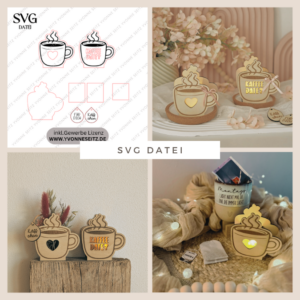 SVG Laser Herbst Datei Mini Kaffee Tasse Einladung für Ballonlicht oder Blumen inkl Anhänger LED Licht Geschenkidee Laserdatei SVG Datei