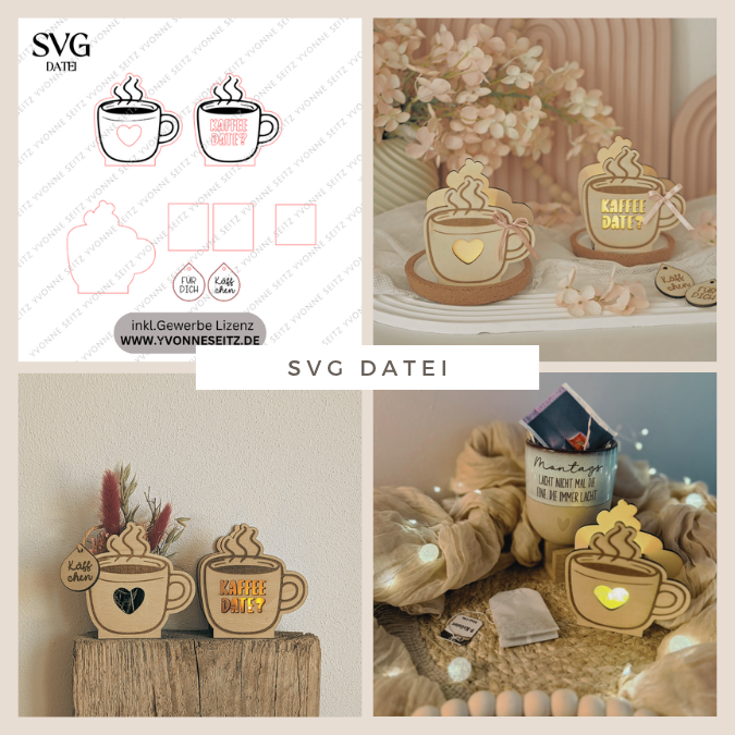 SVG Laser Herbst Datei Mini Kaffee Tasse Einladung für Ballonlicht oder Blumen inkl Anhänger LED Licht Geschenkidee Laserdatei SVG Datei