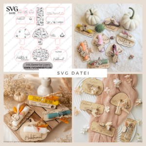SVG Laser Herbst Datei 10 Designs Halter für Kerzen, Gutscheine oder Geldgeschenke Mitbringsel Laserdatei SVG Datei kerzen Hygge skandi
