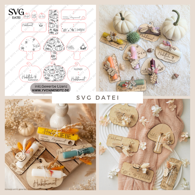 SVG Laser Herbst Datei 10 Designs Halter für Kerzen, Gutscheine oder Geldgeschenke Mitbringsel Laserdatei SVG Datei kerzen Hygge skandi