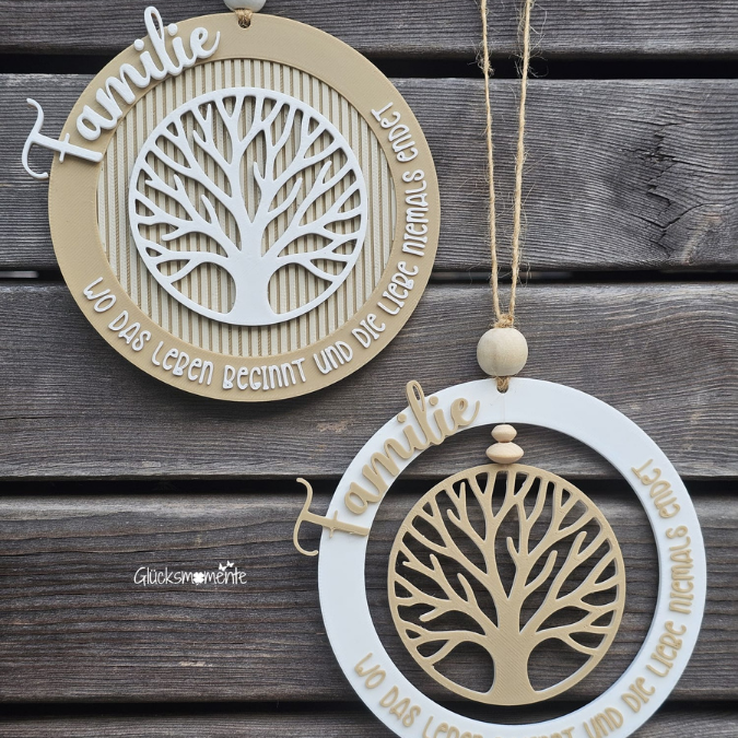 STL 3D Druck Datei Kränze 4 Designs personalisierbar Familie mit Baum Stammbaum 3D-Datei 3D-Druck Vorlage Kranz Türkranz – Bild 4